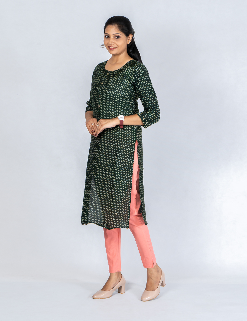 Women Peach Cotton Lycra Pant