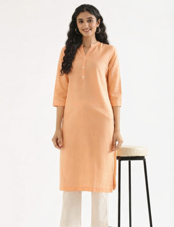 Women Peach Airy Linen Long Kurta