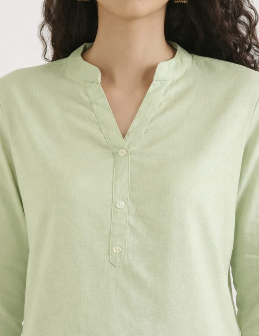 Womem Pista Green Airy Linen Short Kurta