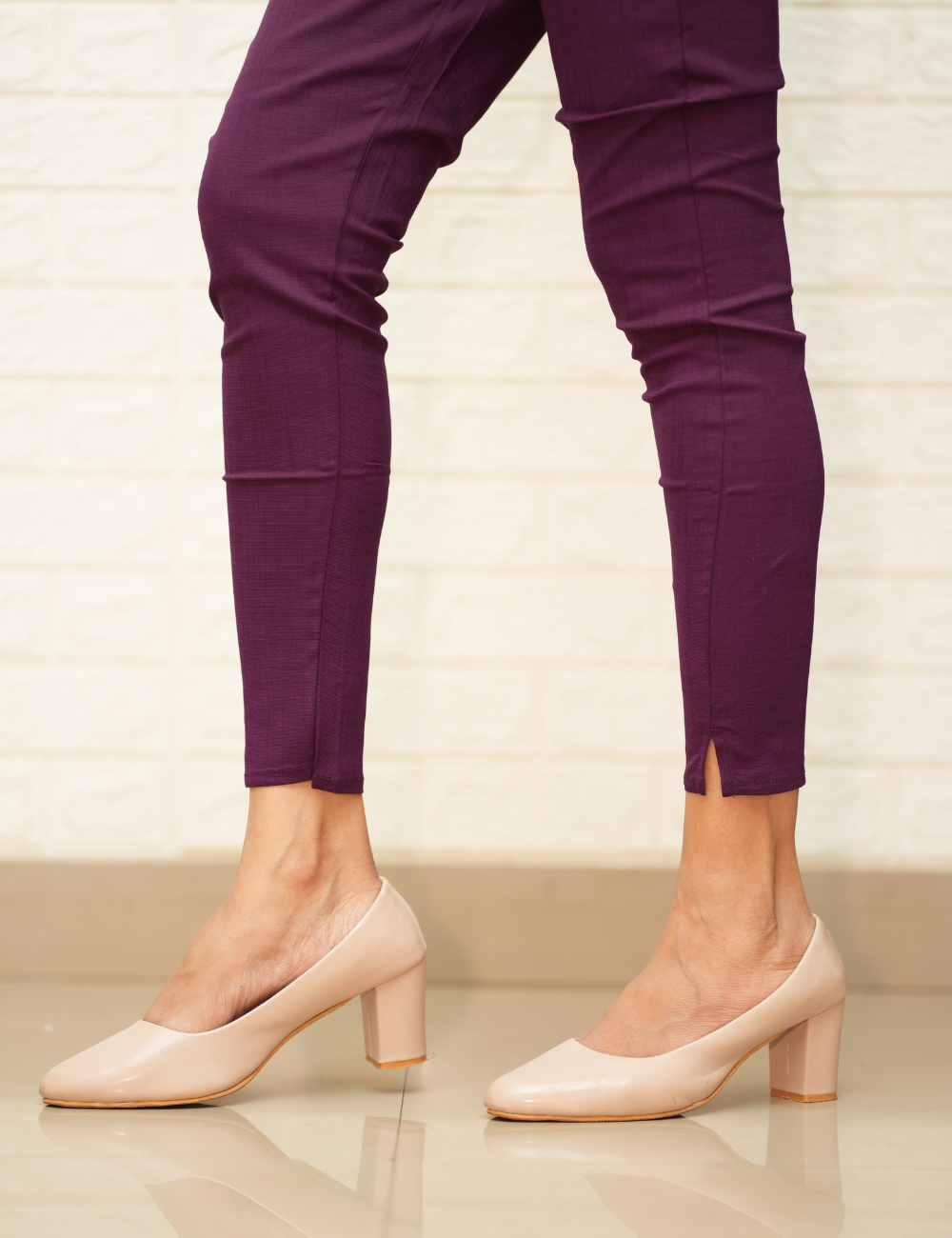 Women Purple Cotton Lycra Pant