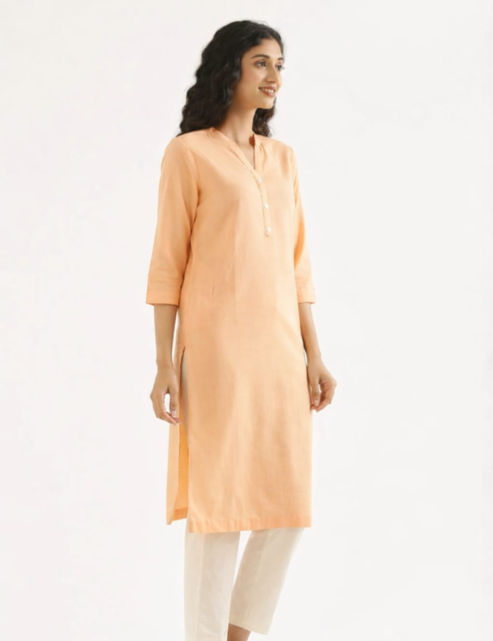 Women Peach Airy Linen Long Kurta