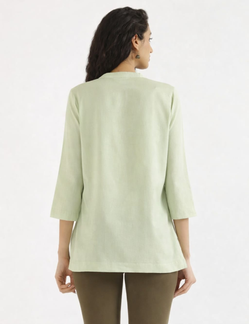 Womem Pista Green Airy Linen Short Kurta
