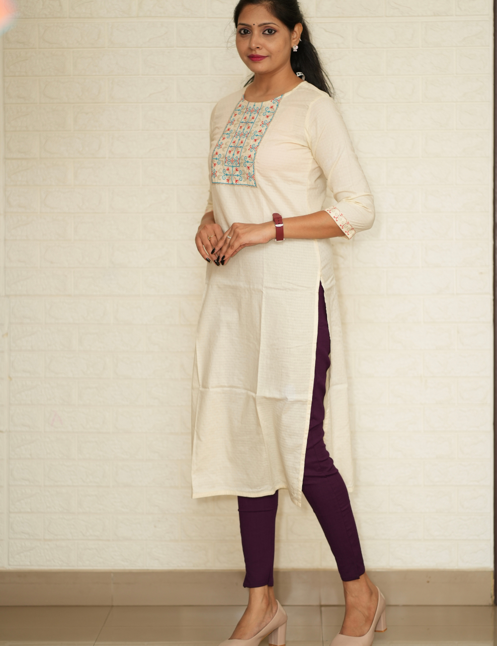 Women Purple Cotton Lycra Pant