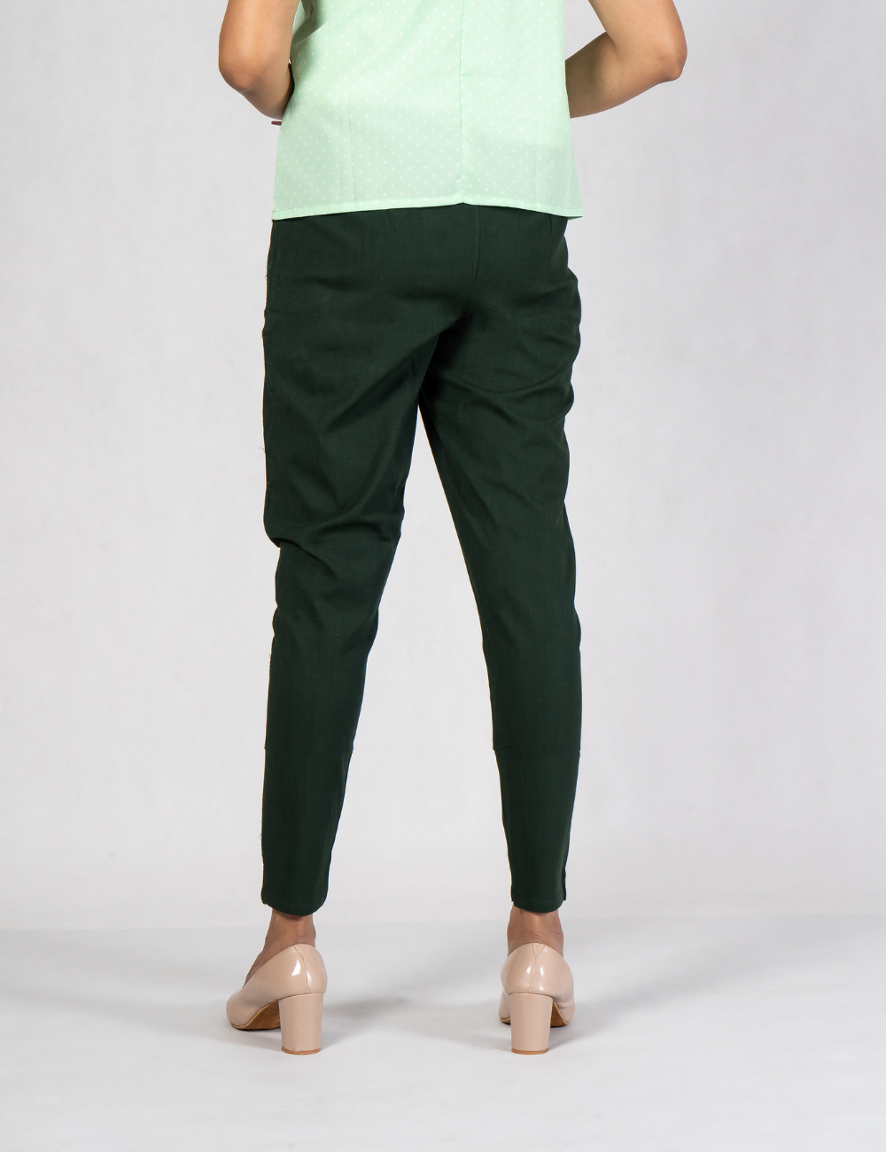 Women Bottle Green Cotton Lycra Pant