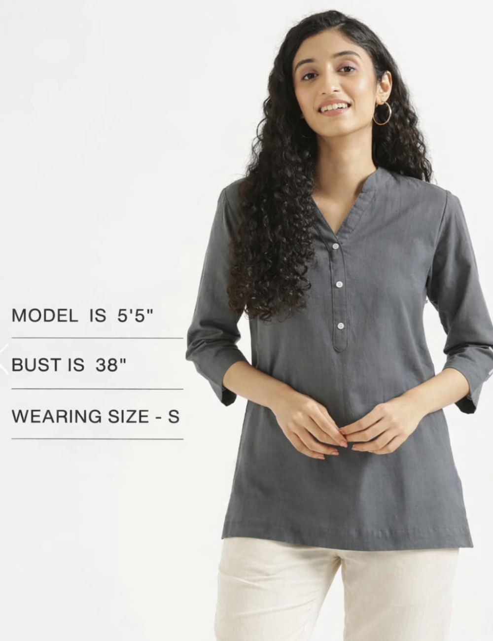 Womem Grey Airy Linen Short Kurta