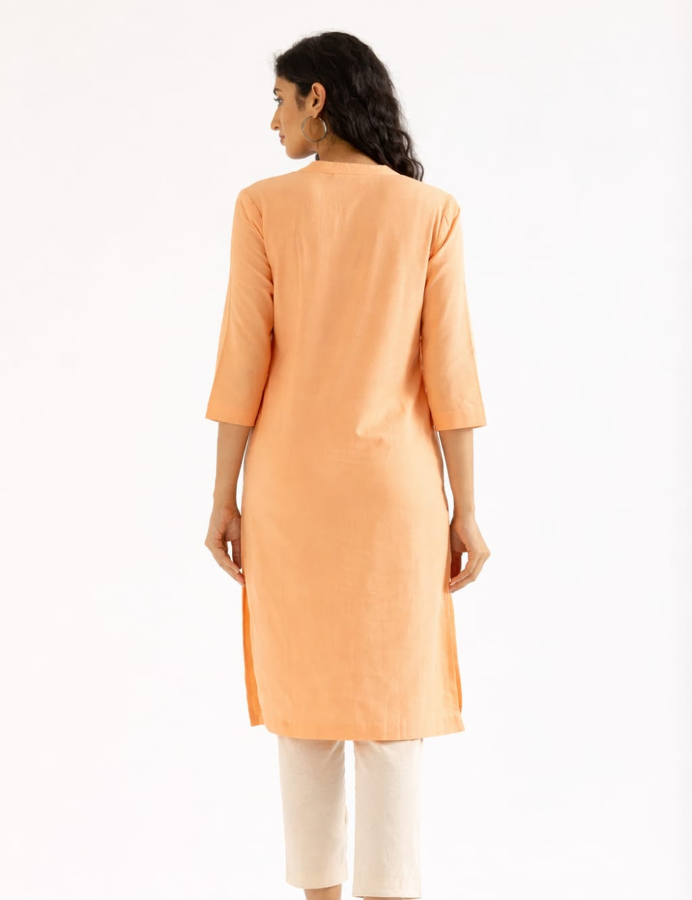 Women Peach Airy Linen Long Kurta