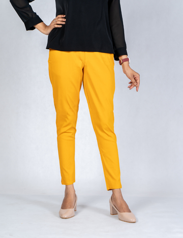 Women Mustard Cotton Lycra Pant