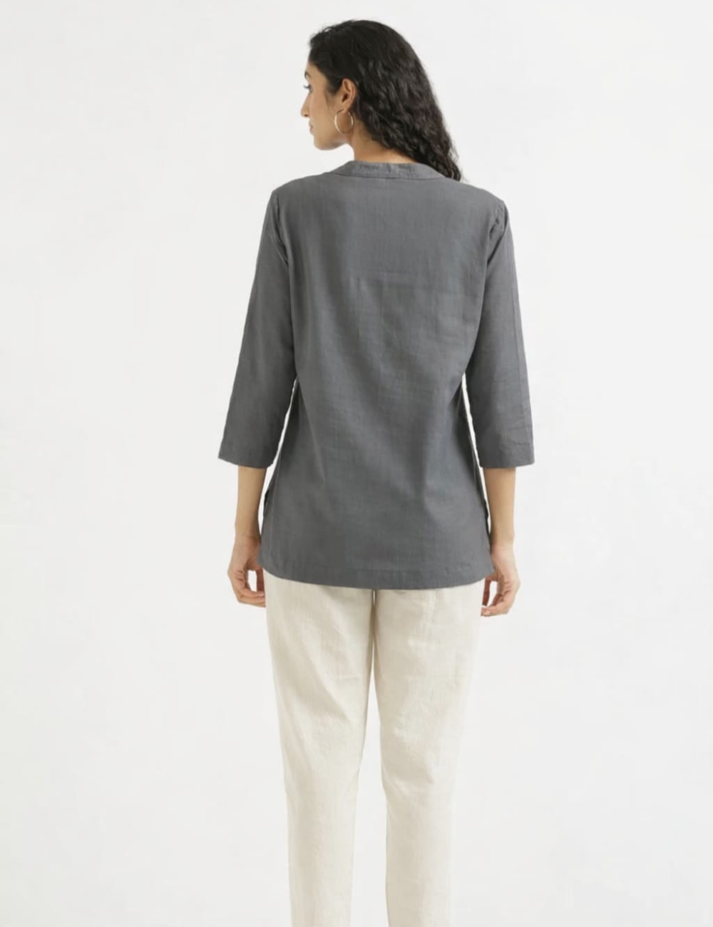 Womem Grey Airy Linen Short Kurta