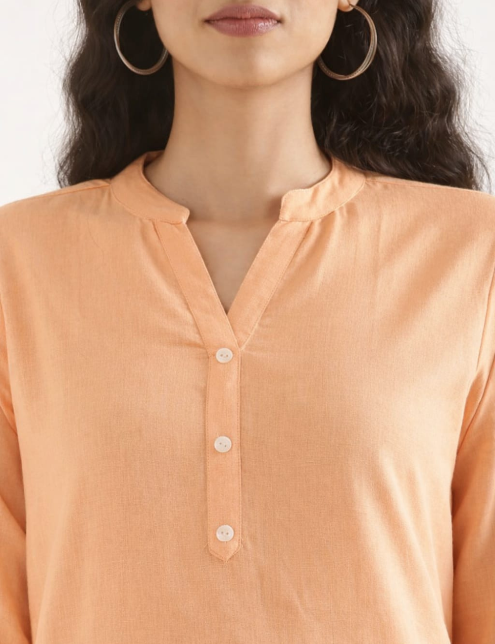 Women Peach Airy Linen Long Kurta