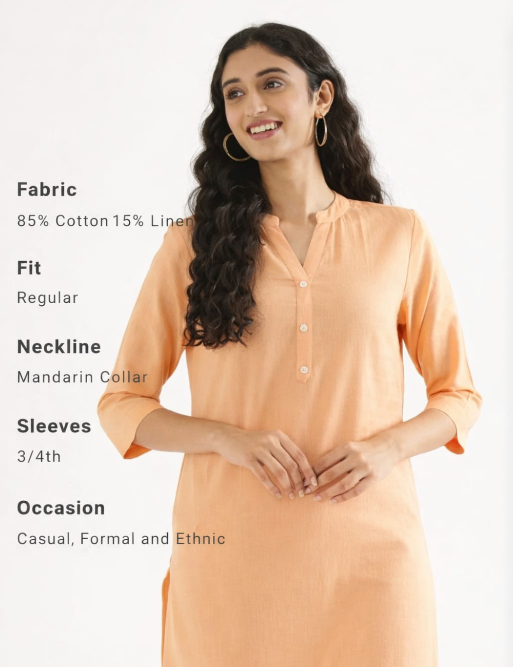 Women Peach Airy Linen Long Kurta