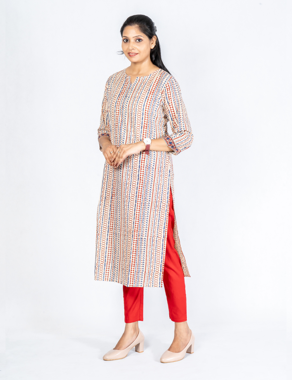 Women Red Cotton Lycra Pant