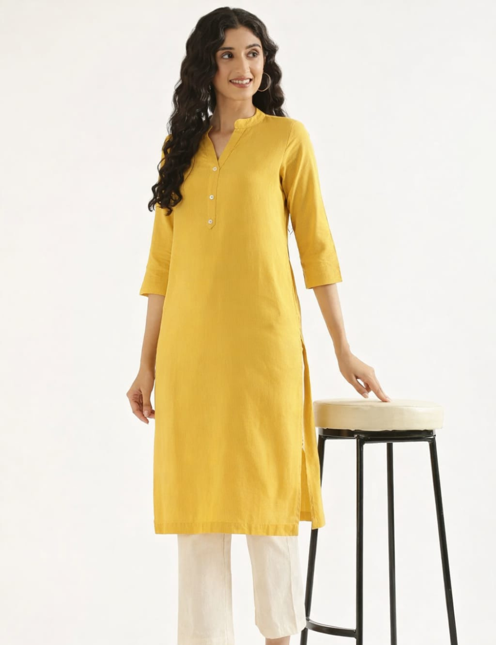 Women Yellow Airy Linen Long Kurta