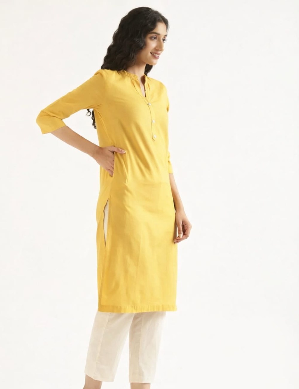 Women Yellow Airy Linen Long Kurta