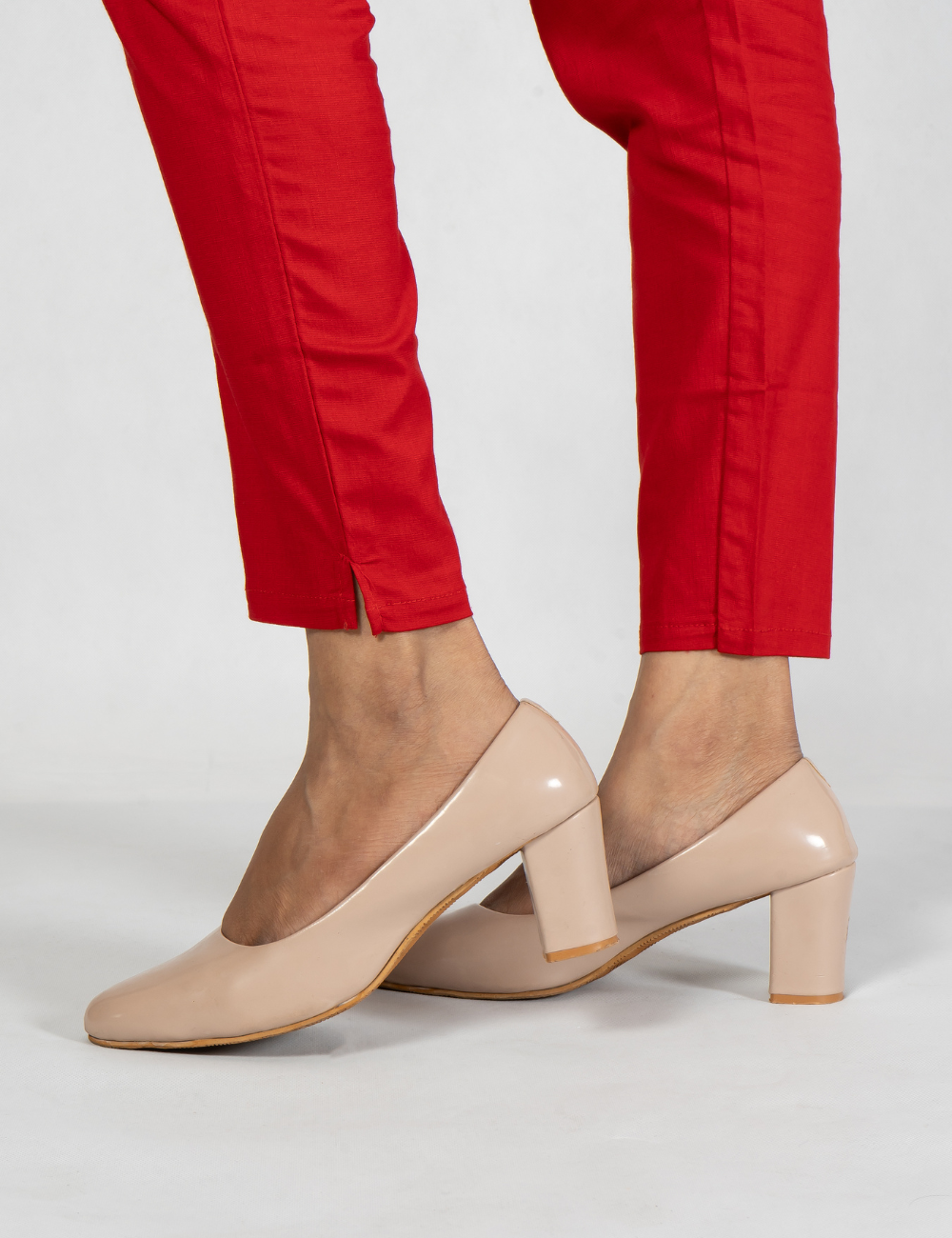 Women Red Cotton Lycra Pant