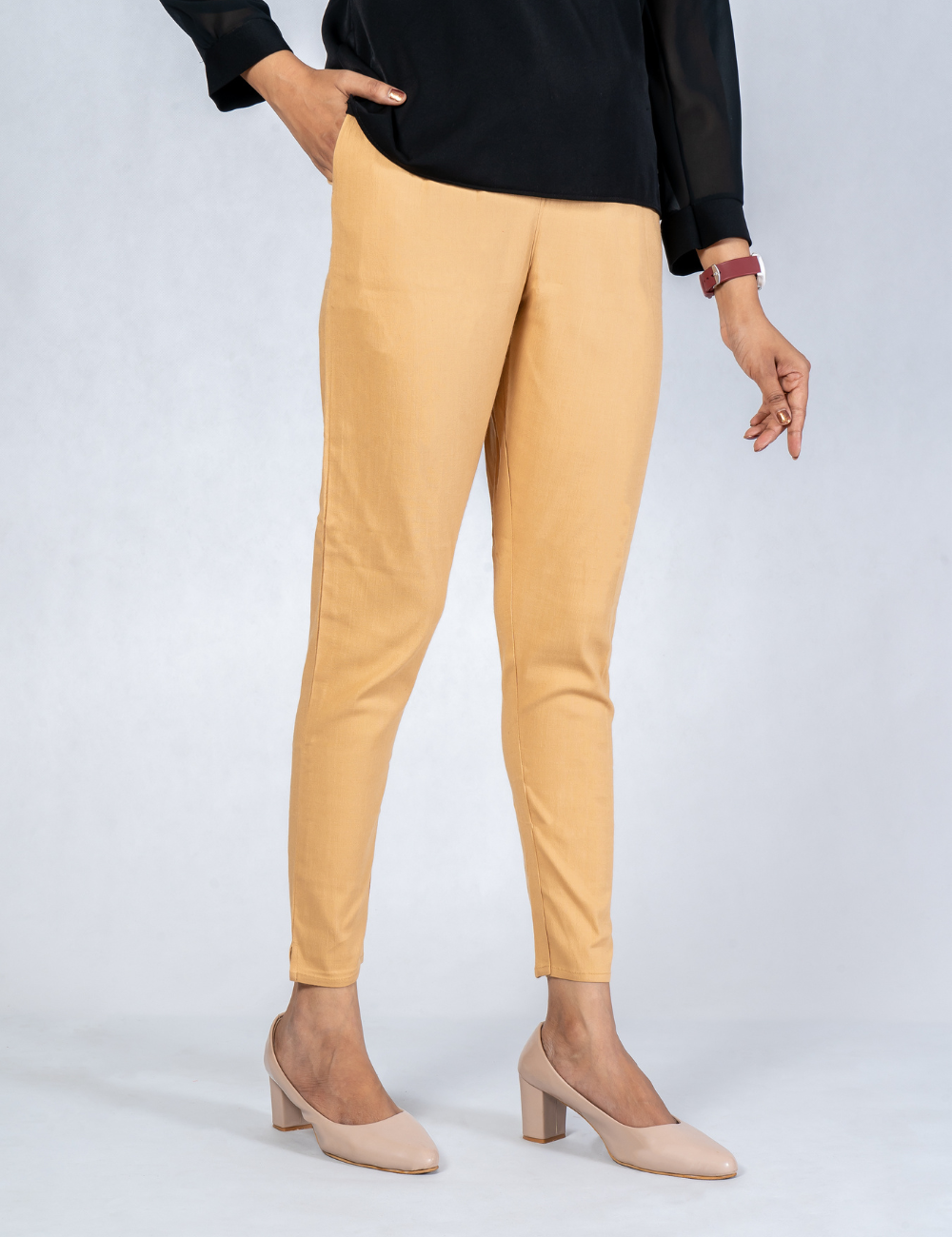 Women Gold Cotton Lycra Pant