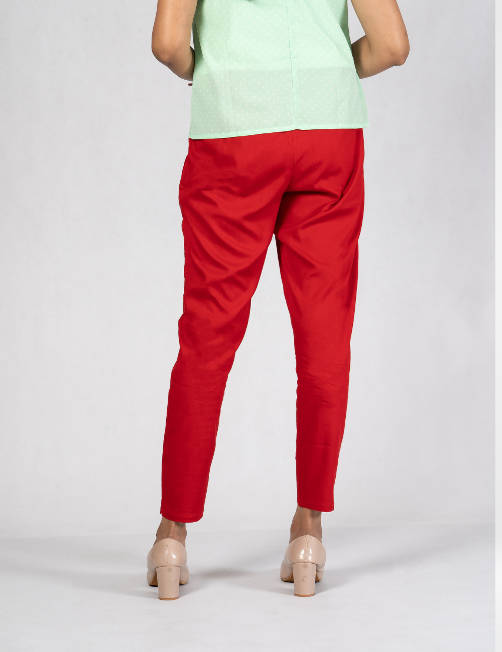 Women Red Cotton Lycra Pant