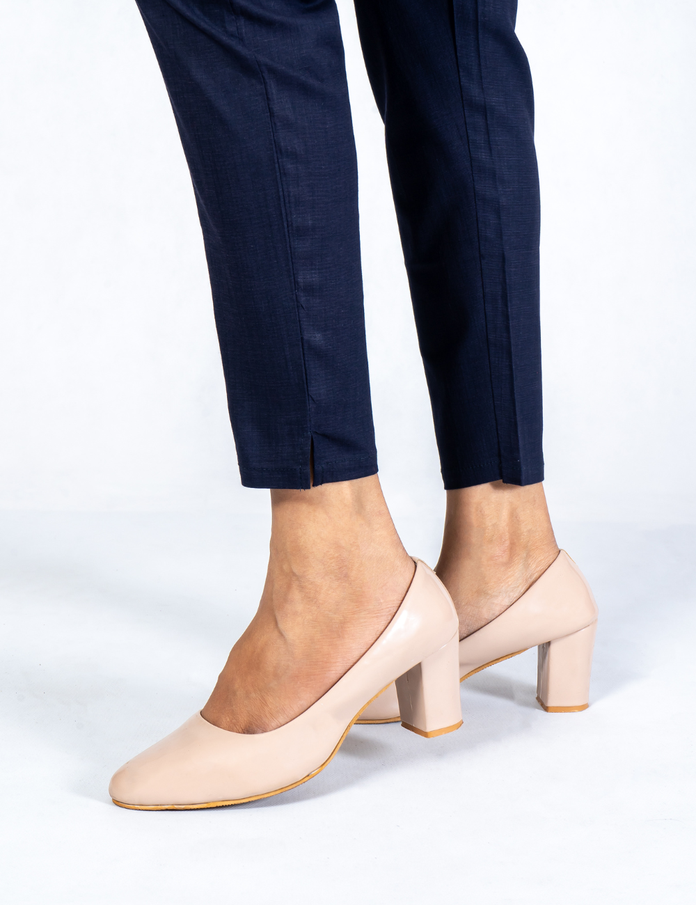 Women Navy Blue Cotton Lycra Pant