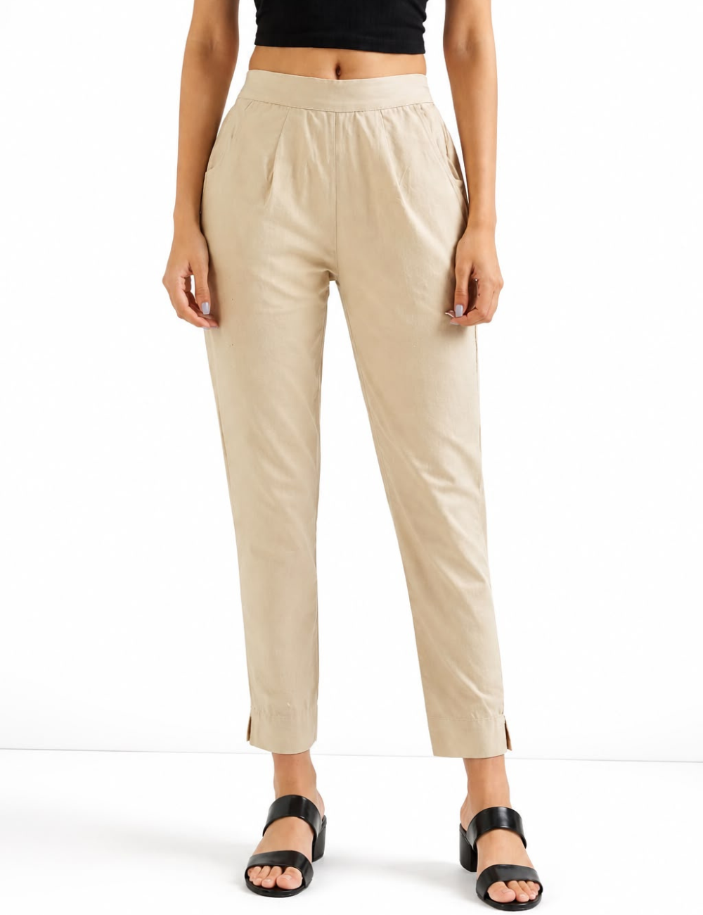 Women Beige Cotton Straight Pant