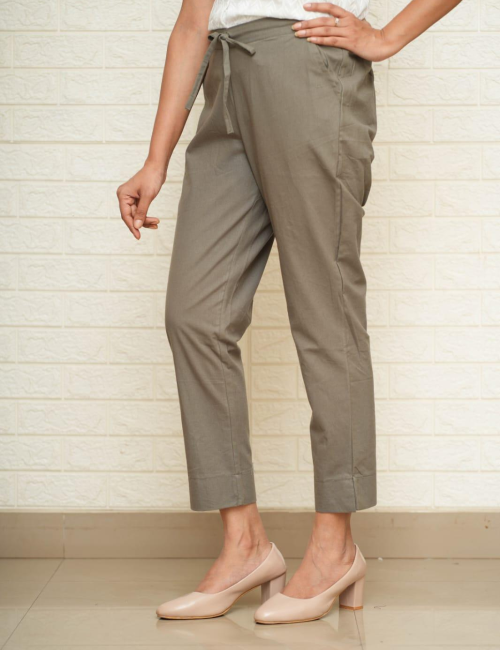 Women Cement Grey Cotton Pants