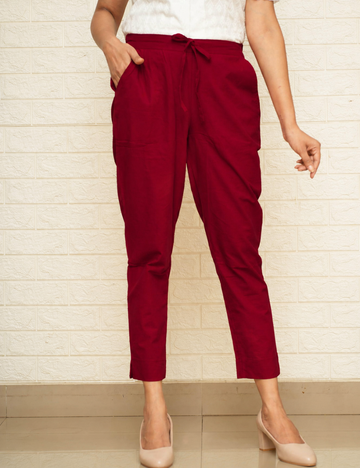 Women Maroon Cotton Pant