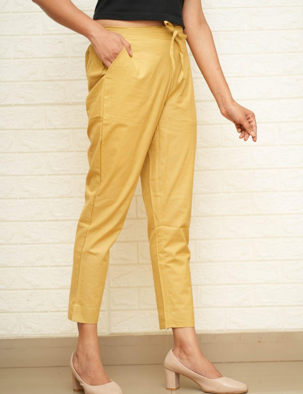 Women Gold Cotton Pant