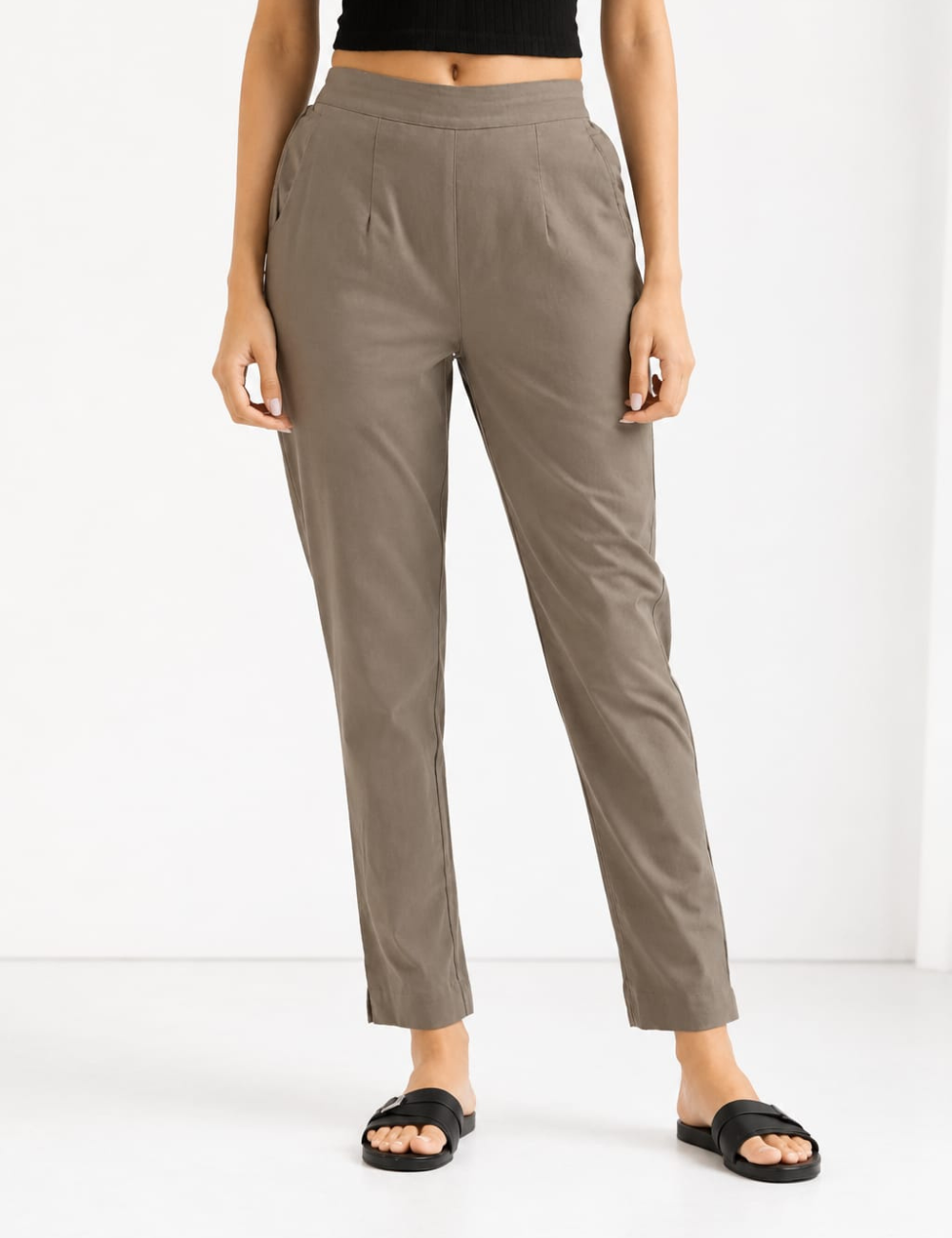Women Grey Cotton Straight Pant