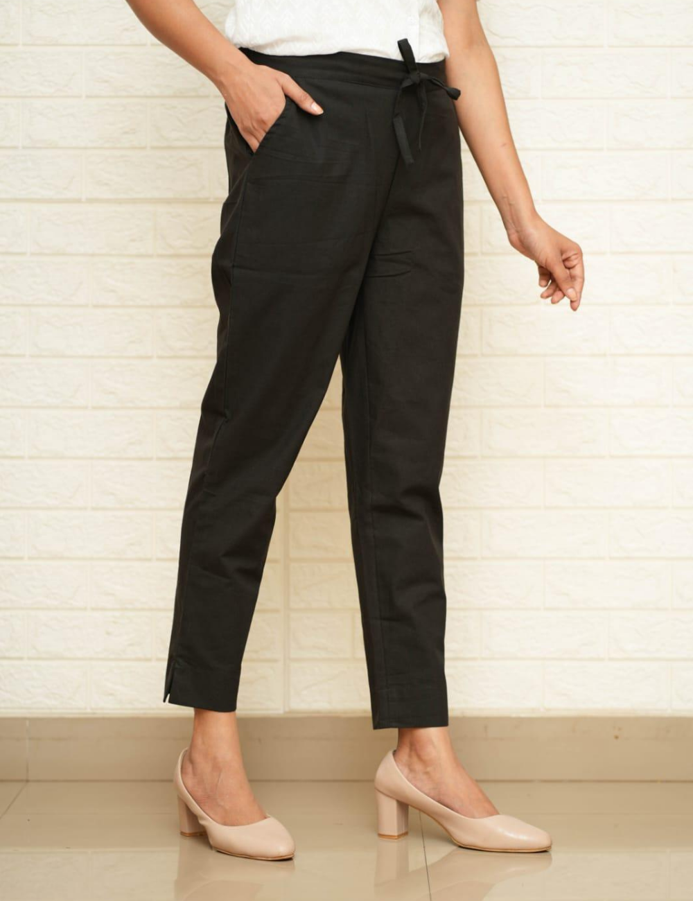 Women Black Cotton Pants