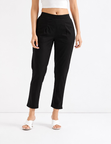 Women Black Cotton Straight Pant