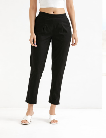 Women Black Cotton Straight Pant
