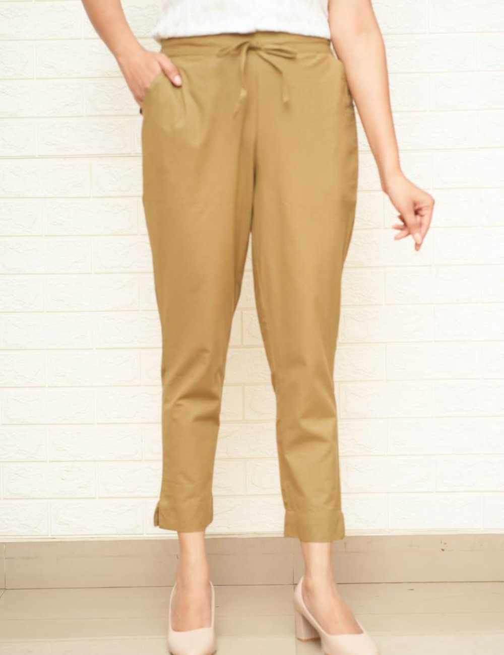 Women Khaki Cotton Pants