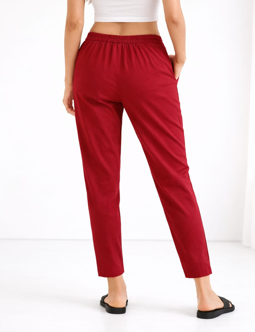 Women Maroon Cotton Straight Pant