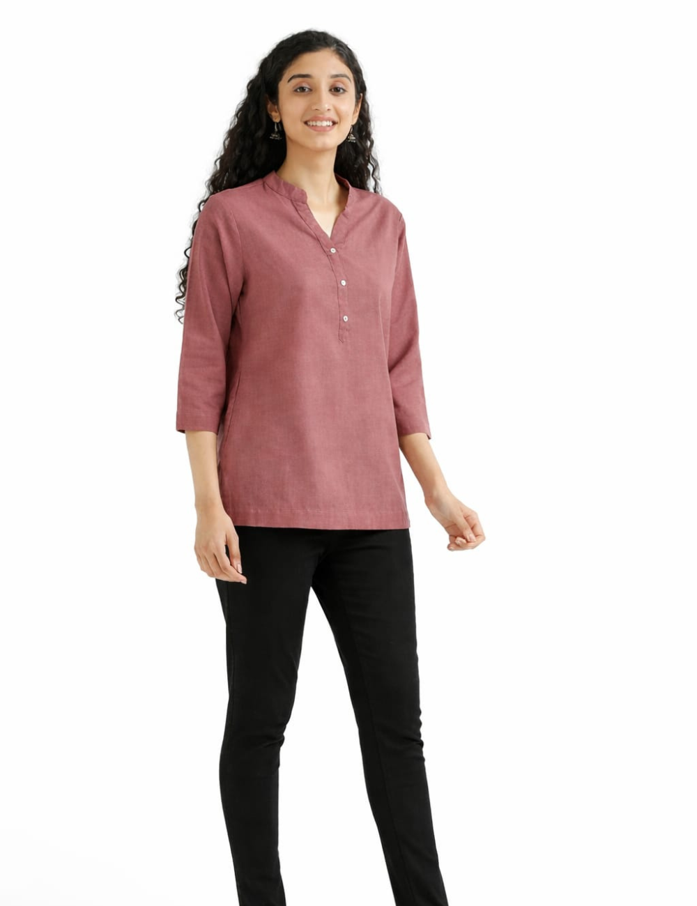 Womem Rose Toupe Airy Linen Short Kurta