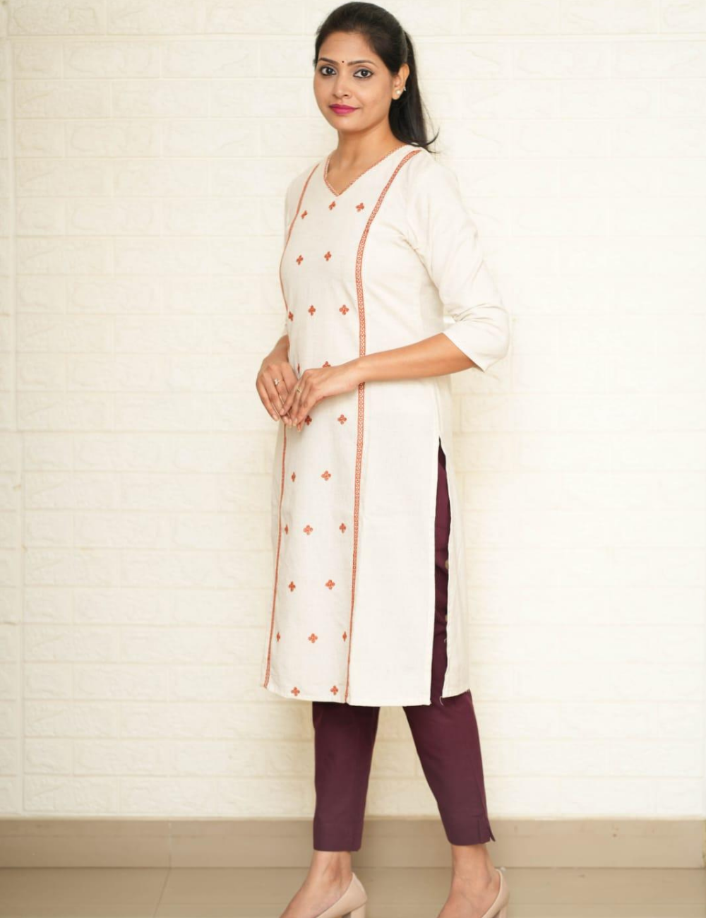 Women Wine Cotton Pants