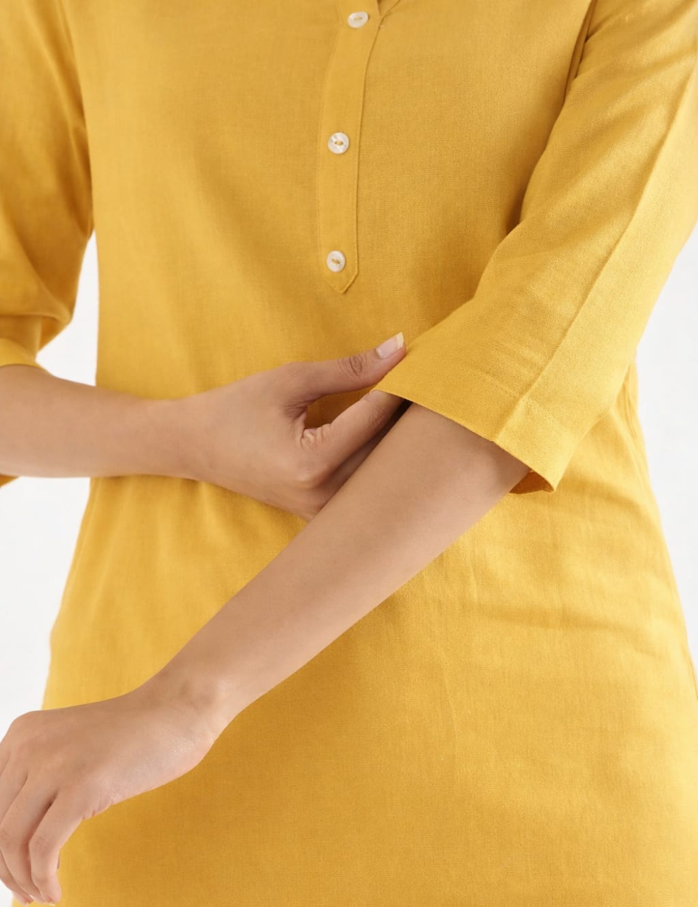 Women Yellow Airy Linen Long Kurta