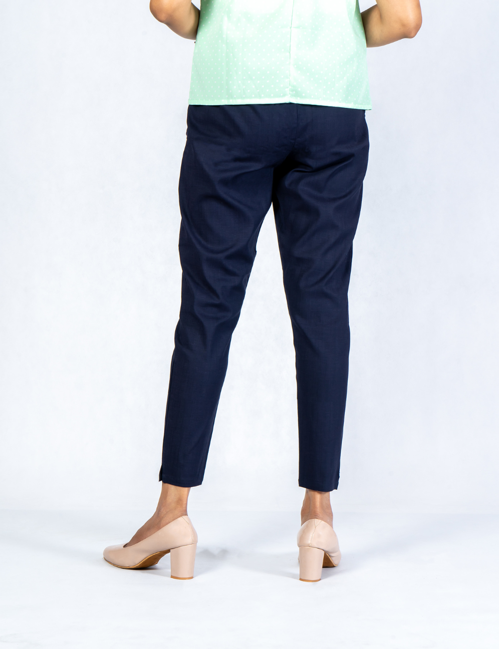 Women Navy Blue Cotton Lycra Pant