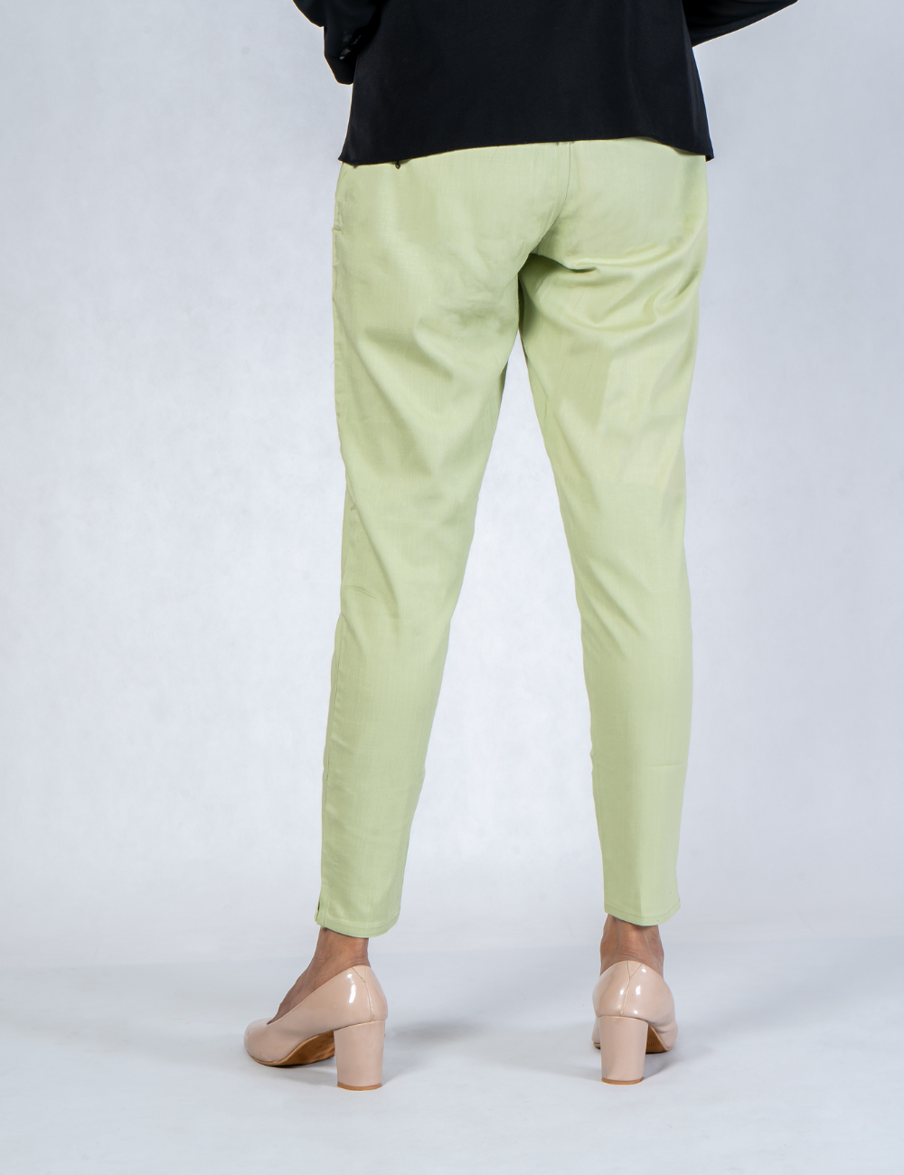 Women Pista Green Cotton Lycra Pant