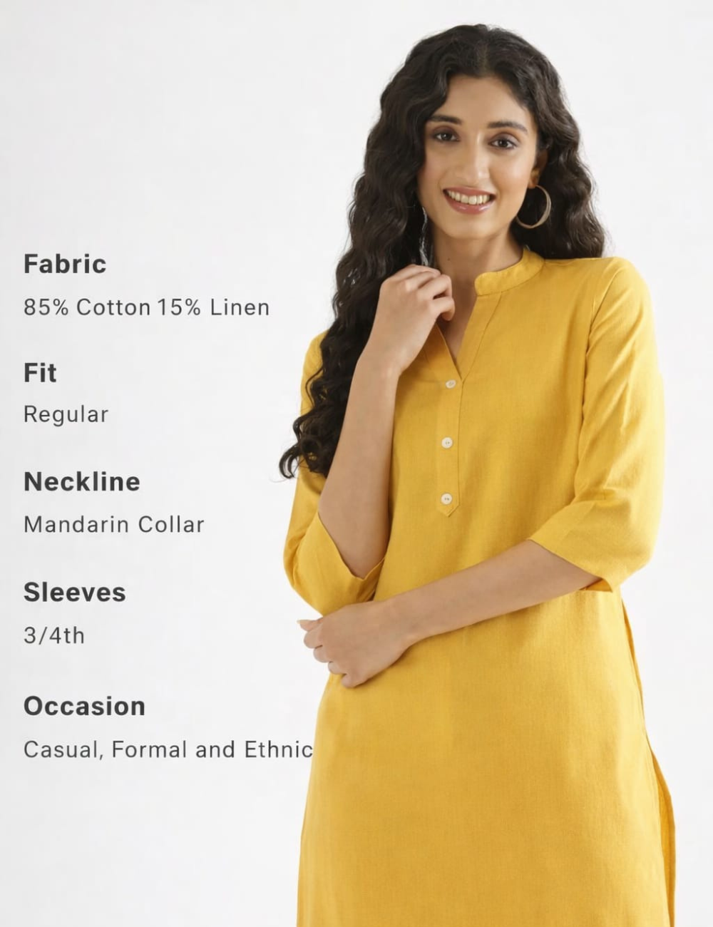 Women Yellow Airy Linen Long Kurta