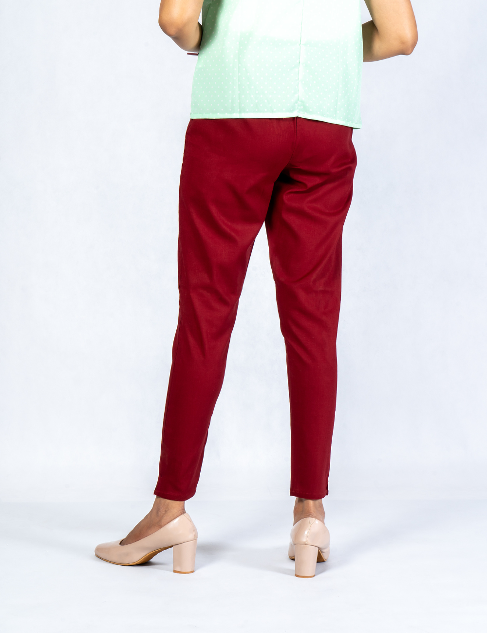 Women Maroon Cotton Lycra Pant