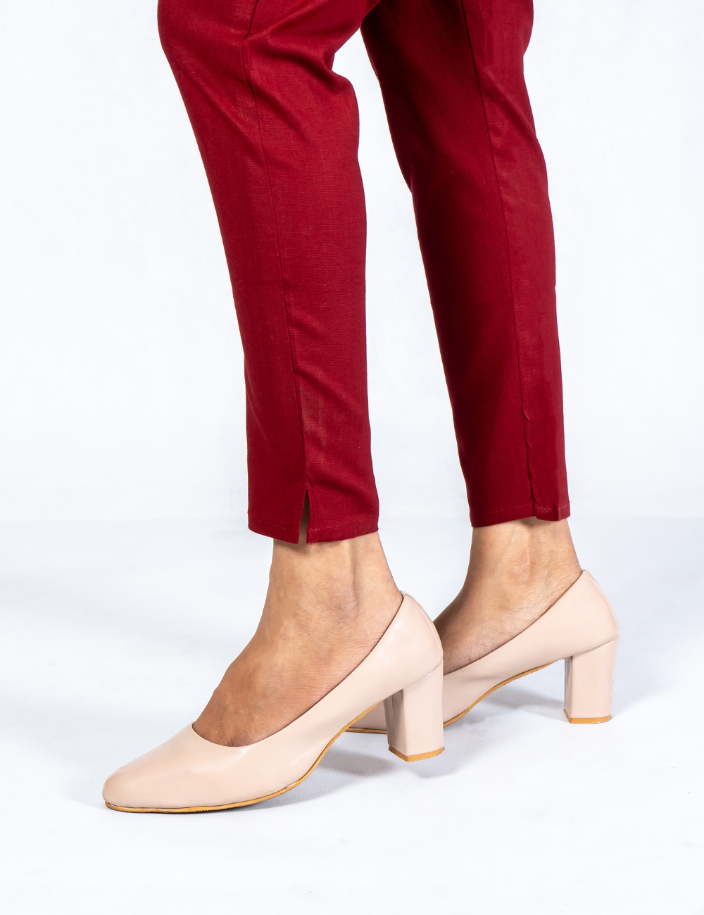 Women Maroon Cotton Lycra Pant