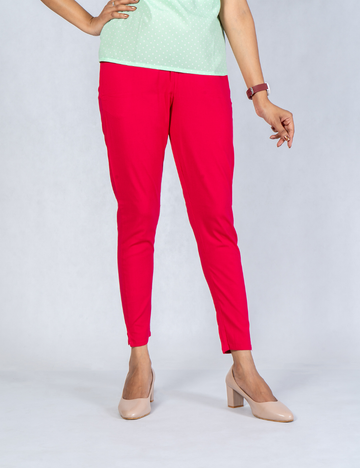 Women Rani Pink Cotton Lycra Pant