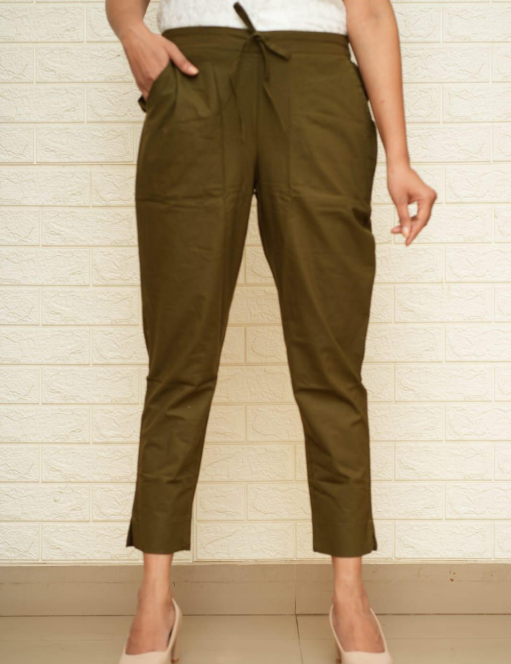 Women Olive Green Cotton Pant