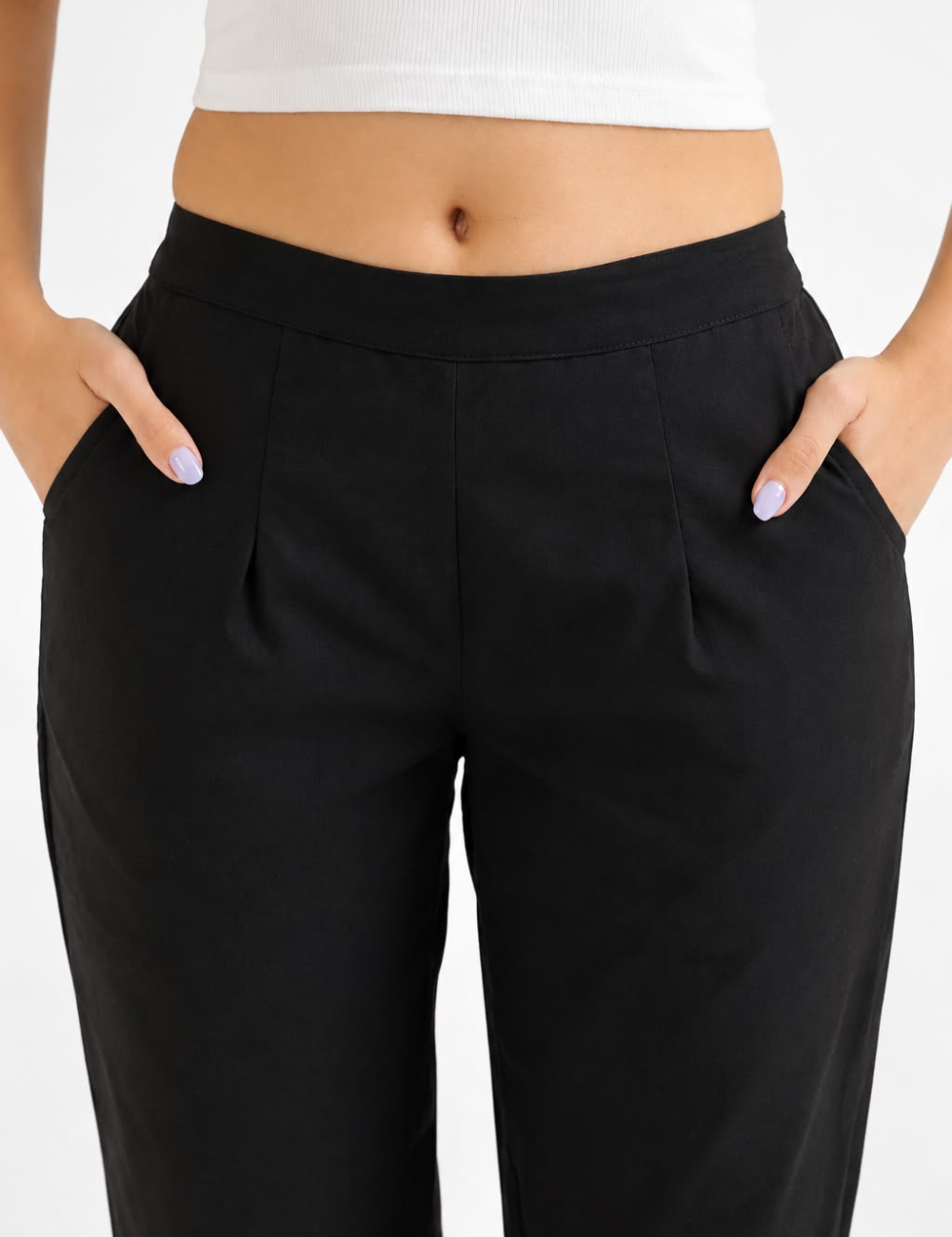 Women Black Cotton Straight Pant