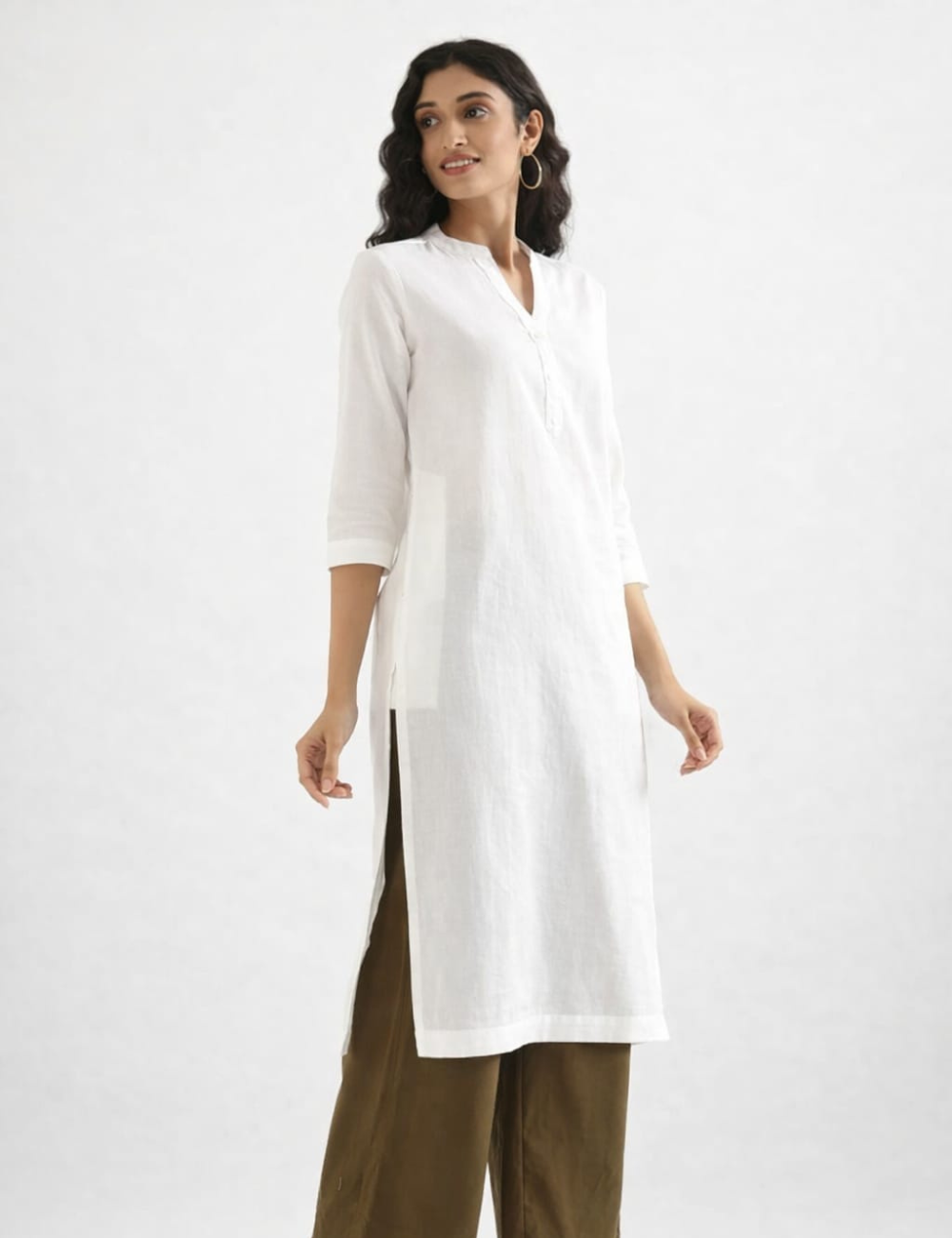 Women White Airy Linen Long Kurta