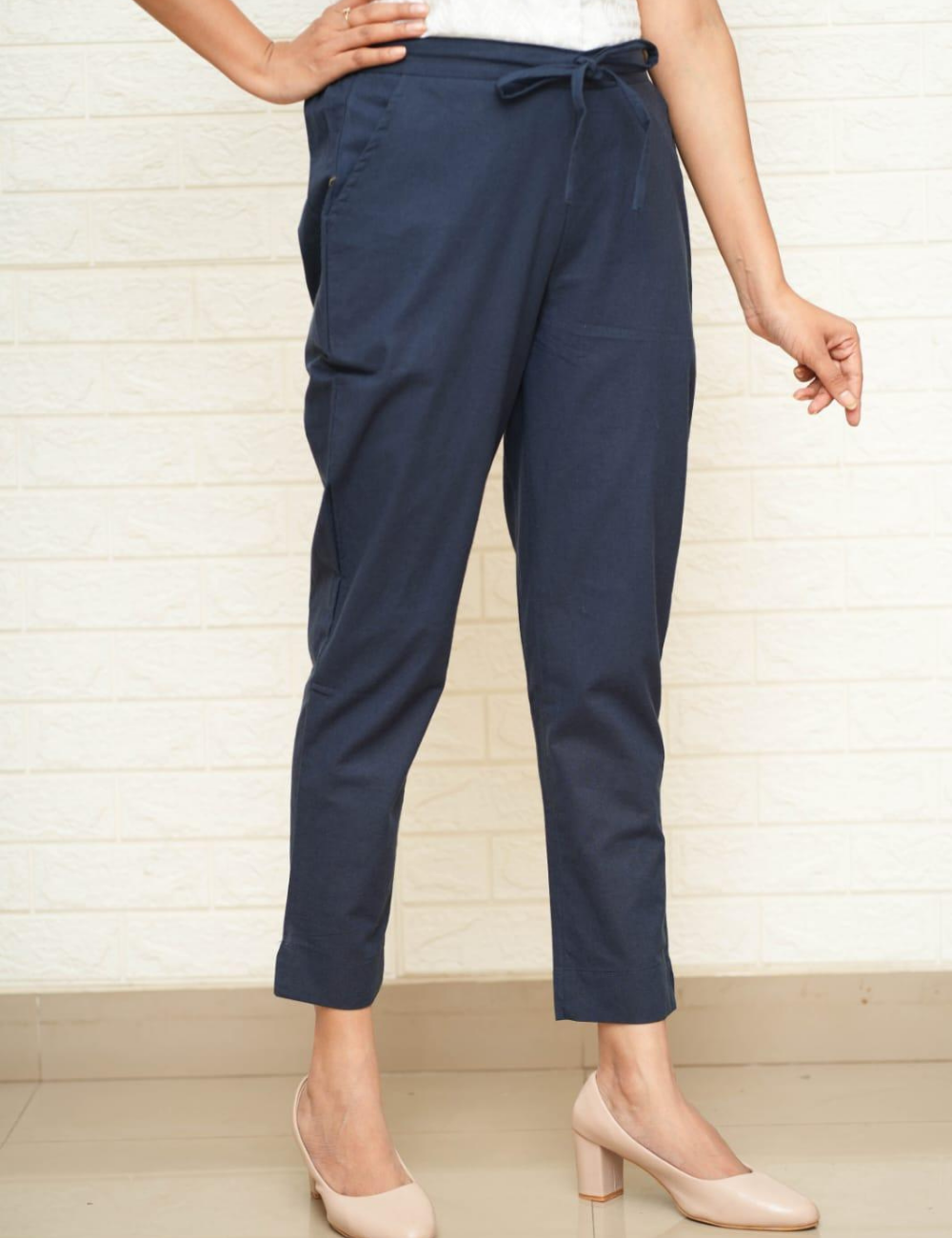 Women Navy Blue Cotton Pant