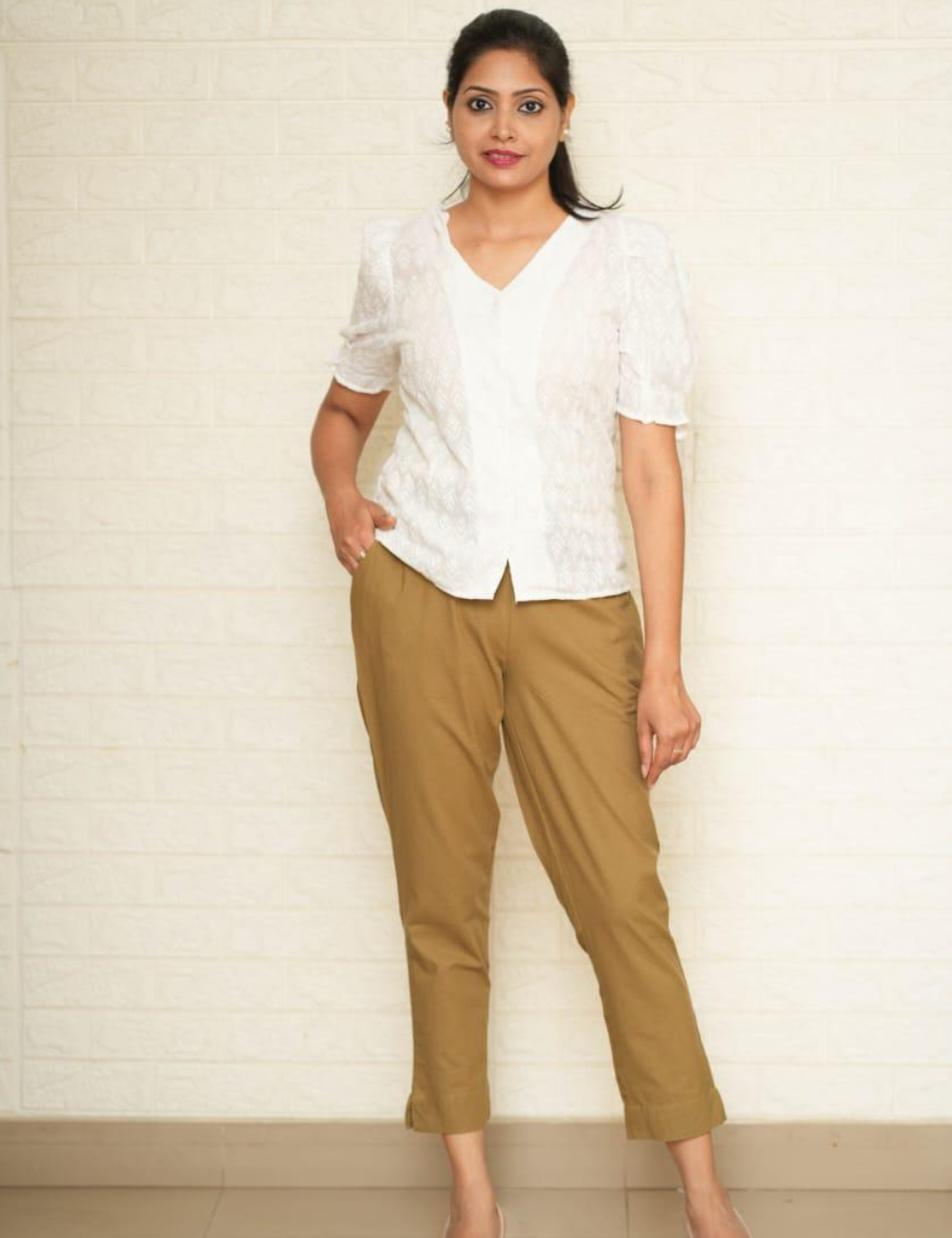 Women Khaki Cotton Pants