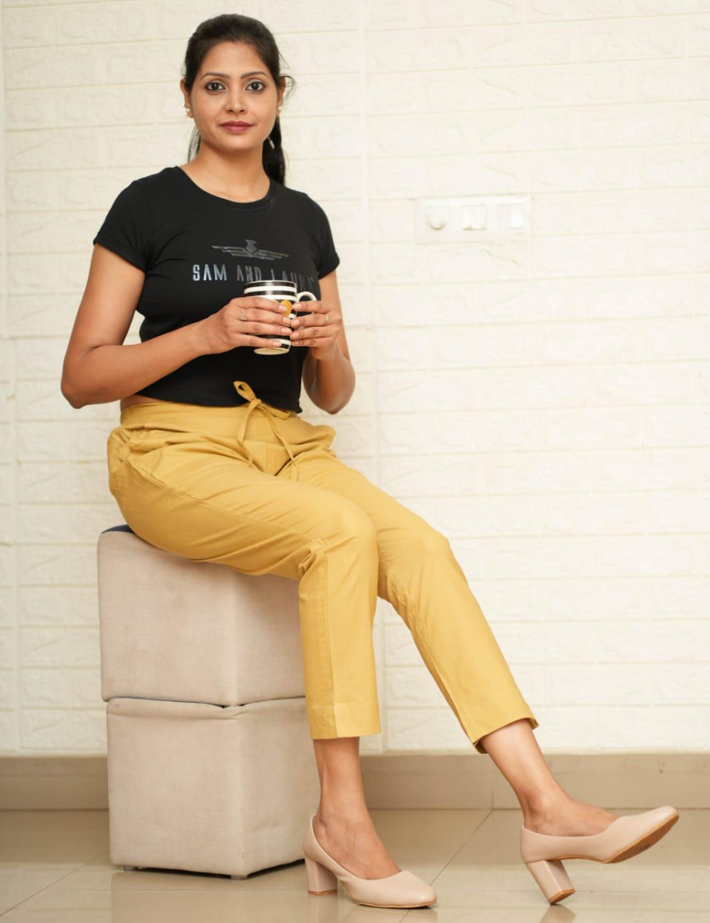 Women Gold Cotton Pant