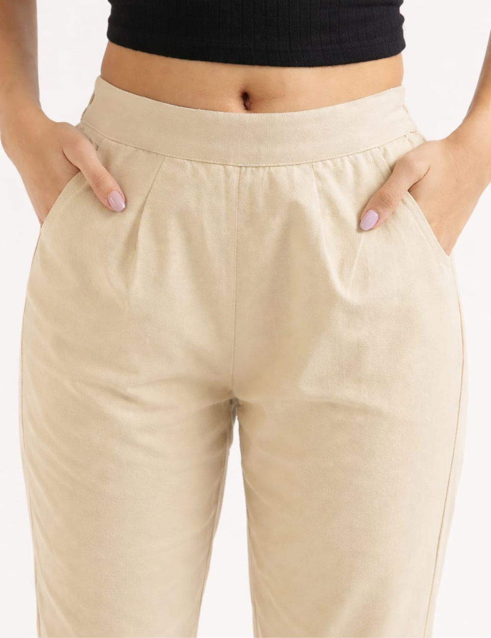 Women Beige Cotton Straight Pant