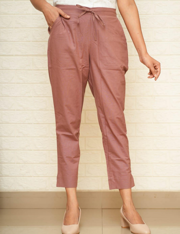 Women Onion Pink Cotton Pant