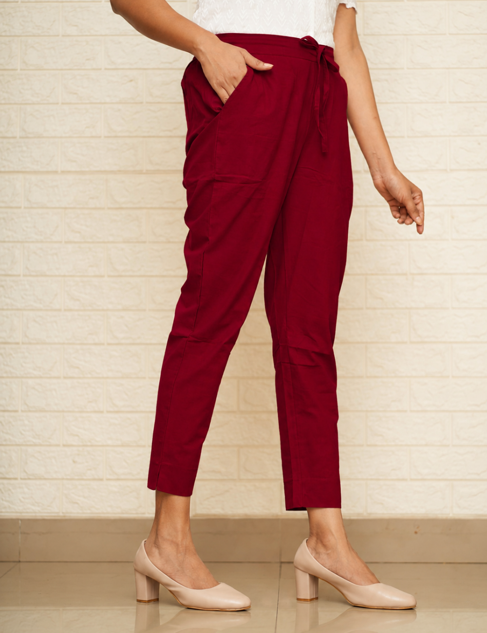 Women Maroon Cotton Pant