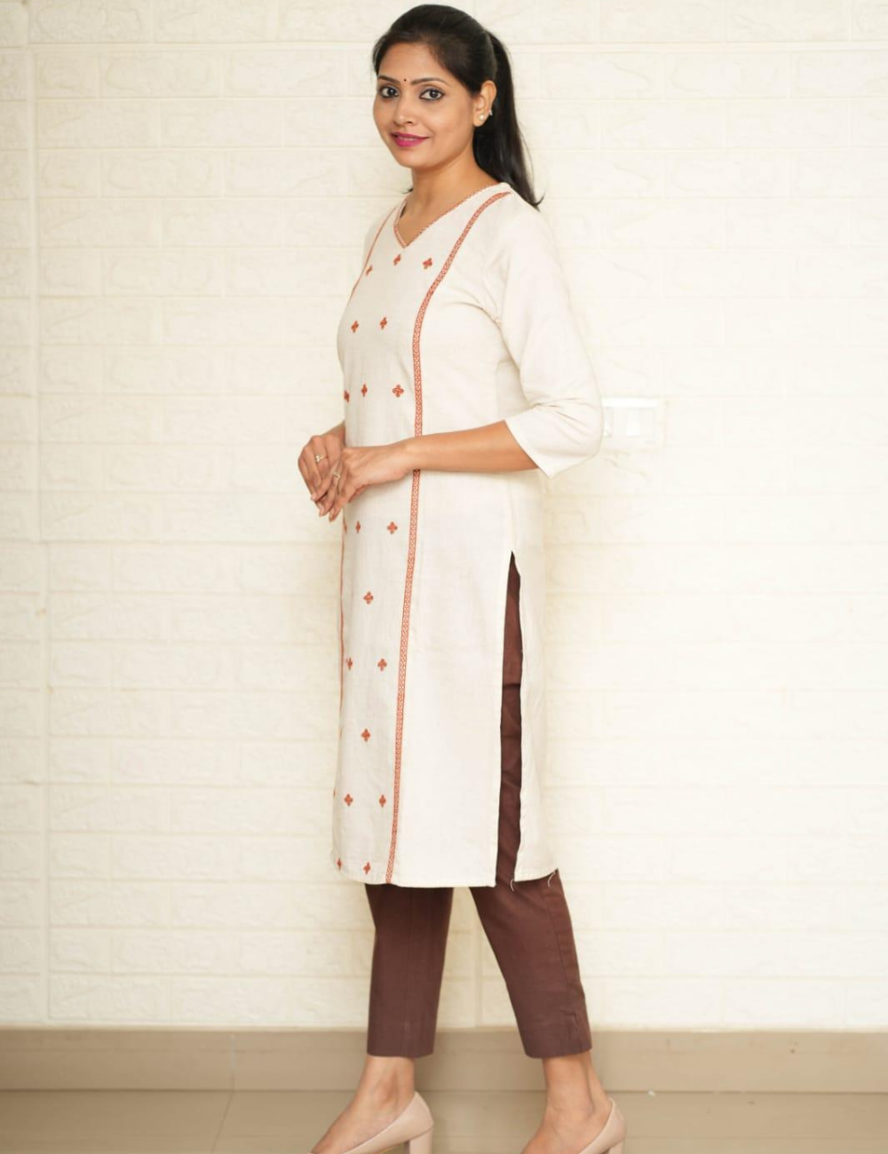 Women Brown Cotton Pant